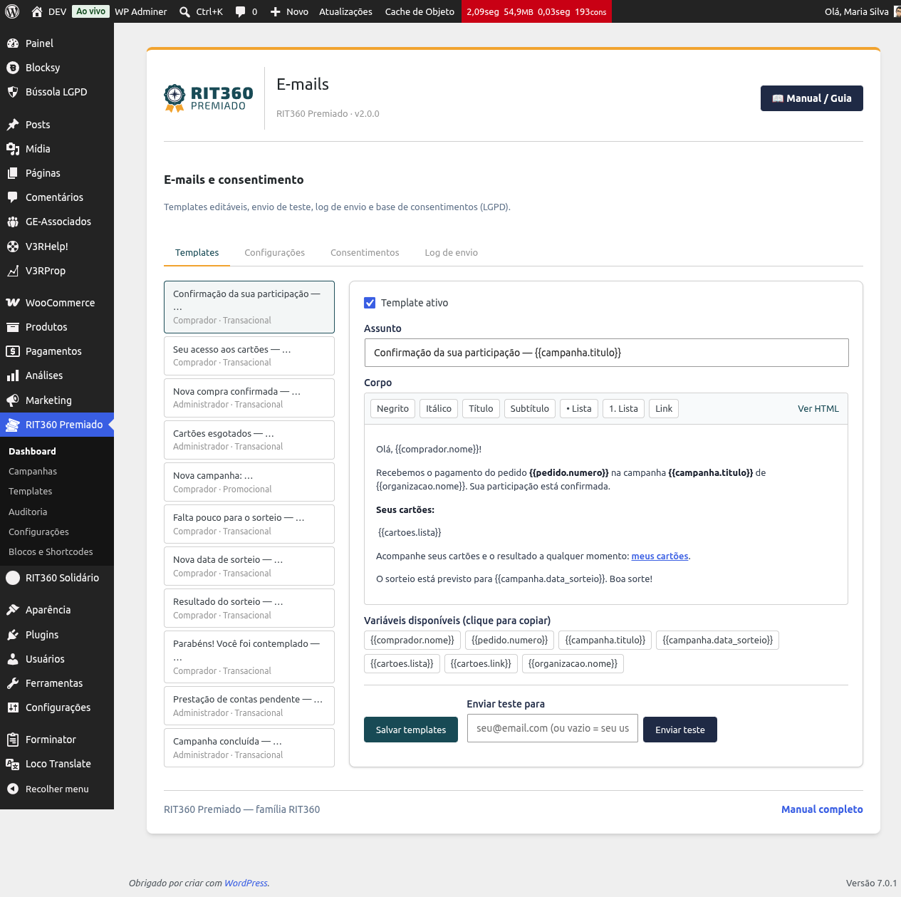 Templates de e-mail