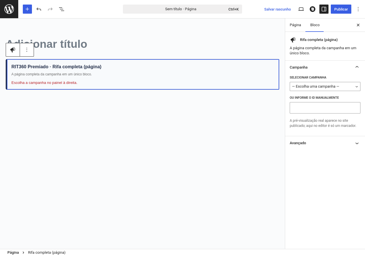 Bloco do RIT360 Premiado no editor do WordPress