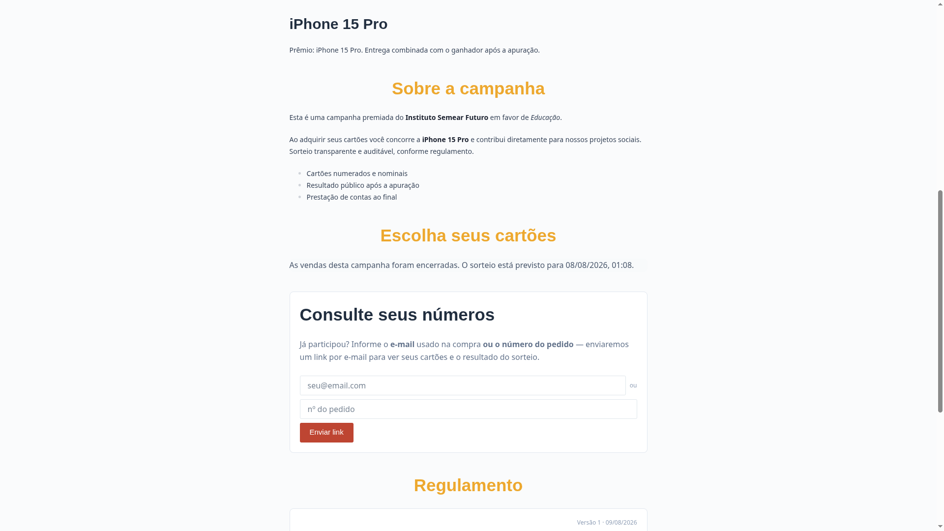 Aviso de vendas encerradas na página pública